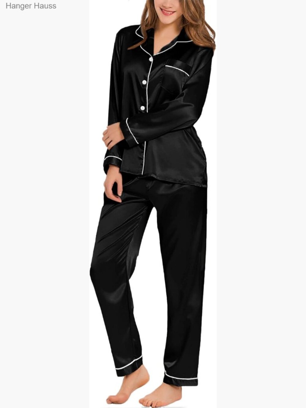 Silk Satin Pajama Set Long Sleeve Button Down Lounge Set PJ Set